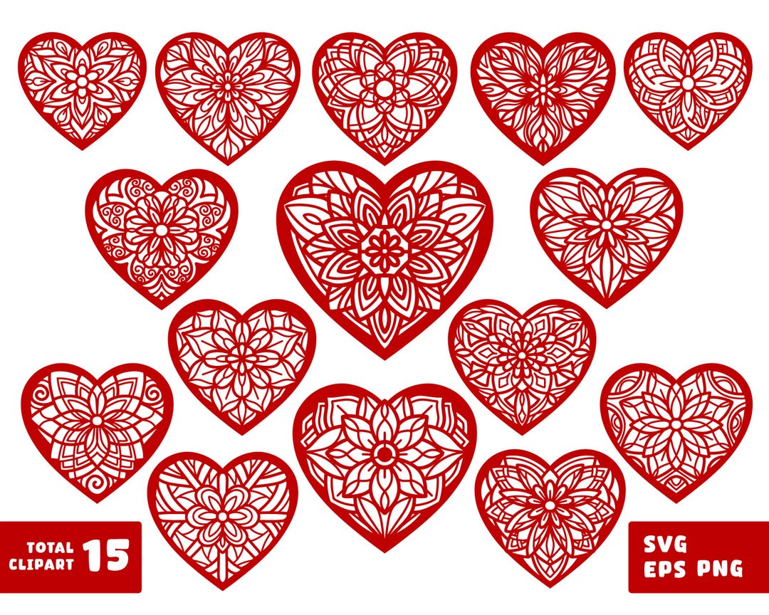 15 Heart Mandala SVG Bundle: Floral Lace Digital Cut Files - Etsy