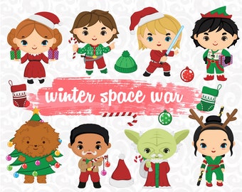 Christmas Space wars Clip art, winter Space Wars sticker, Christmas  cartoon, space party, christmas decor - quarantine birthday