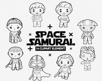 Guerras espaciales SVG set 8, cricut de fiesta espacial, imágenes prediseñadas espaciales, personaje samurai espacial, pegatina de Space Wars, imágenes prediseñadas navideñas, vector de silueta