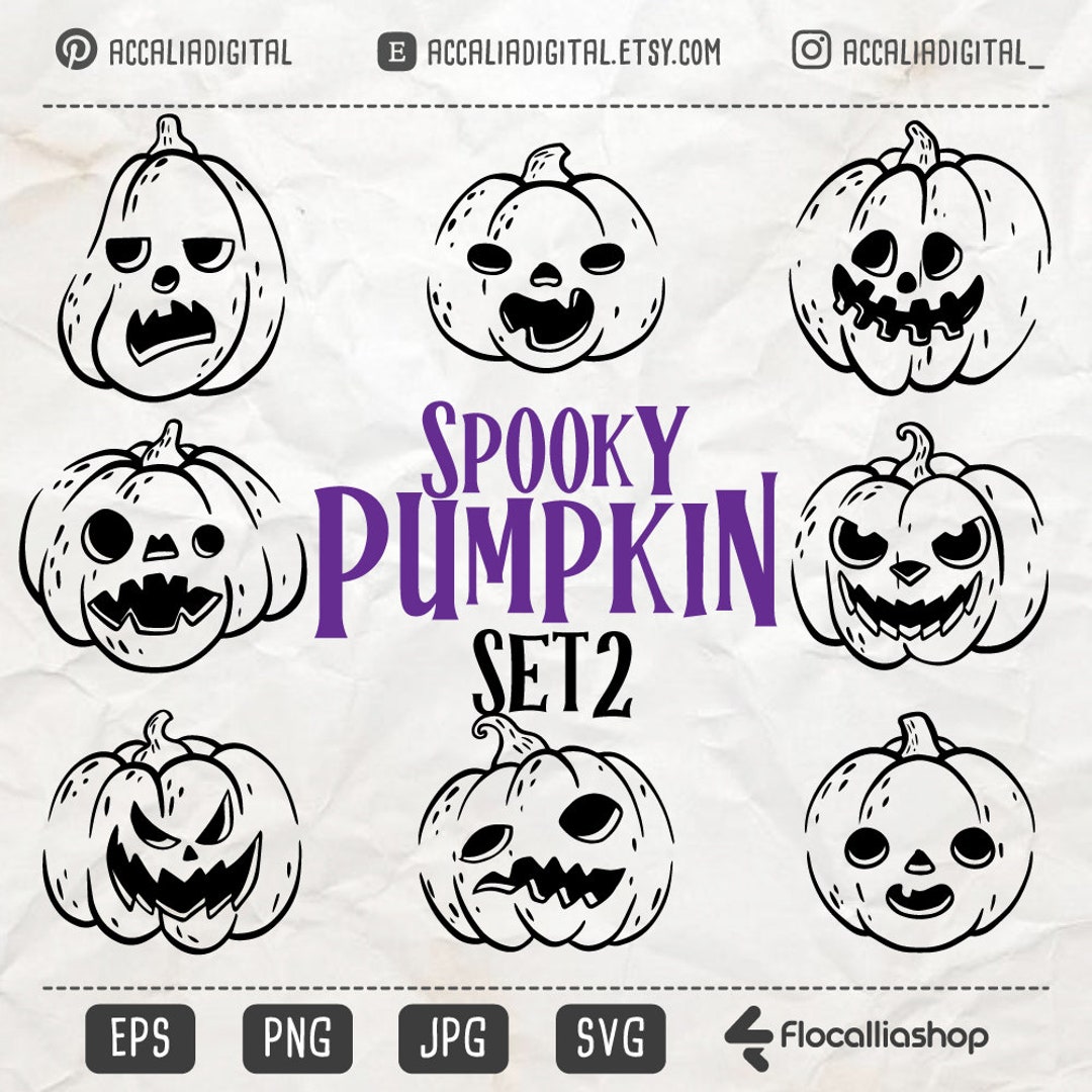 Pumpkin Outlined Silhouette Svg Set 2 Spooky Halloween Decor - Etsy