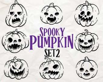 Pumpkin outlined Silhouette svg set 2, Spooky Halloween Decor,  Spooky DIY Crafts, Pumpkin SVGs for Festive Projects, pumpkin vector