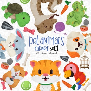 Pet Animal Clipart - Cute Digital Clip Art - Dog and Cat Clip Art - Friendly Animal Illustrations - Home Pet Designs - Adorable Pet Graphics