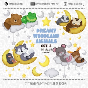 Dromerige Woodland Clipart set 2, Sleeping Woodland, Forest Friends sticker, forest hill, Baby Shower, Decor van de kwekerij