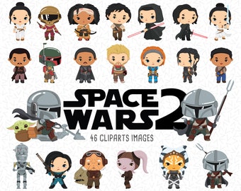 Space wars Clip art Bundle 2, lindo mando clipart, caricatura de personaje espacial, fiesta de personajes espaciales, clipart espacial