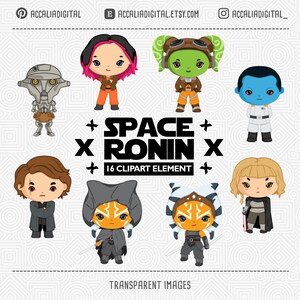Space wars Clip art set 7, space party, space clipart, space ronin character, Space Wars sticker, Holiday clipart image 5