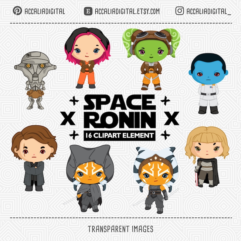 Space wars Clip art set 7, fête de l'espace, clipart de l'espace, personnage de ronin de l'espace, autocollant de Space Wars, clipart de vacances image 5