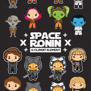 Space wars Clip art set 7, space party, space clipart, space ronin character, Space Wars sticker, Holiday clipart image 6