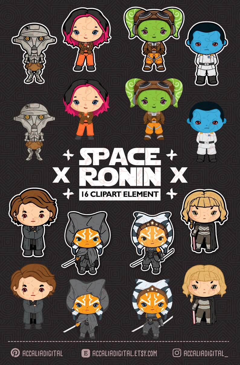 Space wars Clip art set 7, fête de l'espace, clipart de l'espace, personnage de ronin de l'espace, autocollant de Space Wars, clipart de vacances image 6