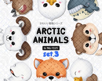 Arctic Animals Clipart Set 3, Bowhead whale, fox, beluga| Illustrations for Winter Crafts, and Educational Projects, Snow Icy Wilderness