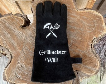Grill Glove, Personalized Grill Glove, Gift, Decoration, Black, 65% Leather, Size 11, Right Handed