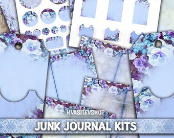 Blue Roses Junk Journal Kit, Printable Pocket Tags, Journal Labels, Junk Journal Pages, Journal Tags, Vintage Journal, Journal Inserts, DIY