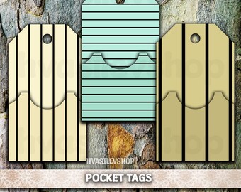 Stripe Pocket Tags, Junk Journal Kit, Journal Insert, Stripes, Printable Ephemera, Journal Tags, Download, Neutral, Cardmaking Kits, Craft