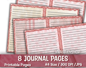 Red Junk Journal Pages, Lined Journal Pages, Printable Journal, Colored Journal Papers, Lined journal Paper, Printable Papers, Antique, DIY