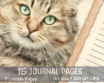 Cats Junk Journal Pages, Cat digital paper, Junk Journal Pages, Vintage Cat, Cats Junk Journal Kit, Lined Journal Pages, Digital Sheets, DIY