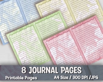 Colored Junk Journal Pages, Lined Journal Pages, Colorful Journal Papers, Printable Journal, Lined journal Paper, Color Border Paper DIY