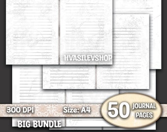 50 Sheets, White Theme, Lined, Junk Journal Pages, Writing Paper Set, Lined Junk Journal Paper, Lined journal Pages Big Bundle Digital Kit