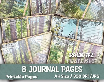 Forest Junk Journal Pages, Journal Kit, Lined Journal Pages, Printable Journal, Journal Papers, Lined journal Paper, Background, Vintage