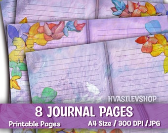 Purple Junk Journal Pages, Autumn, Fall, Lined Journal Pages, Printable Journal, Lined journal Paper, Vintage, Ephemera, Journal Kit, DIY