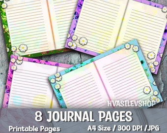 Daisy Lined Journal Pages, Colored Junk Journal Pages, Colored Journal Papers, Printable Journal, Lined journal Paper, Floral Notebook, DIY