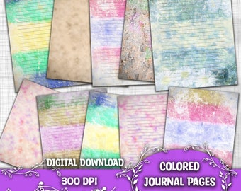 10 Vertical Lined and Blank Colored Junk Journal Pages Printable Colorful