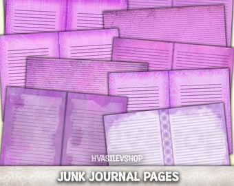 Purple Junk Journal Pages Lined Junk Journal Paper Printable Digital Collage Sheets Kit Vintage Old Style Purple Pages