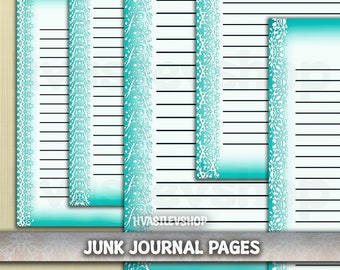Turquoise Junk Journal Paper Ornate Junk Journal Pages Lined Sheets Printable Romance Landscape Notebook Paper Handmade Digital Download
