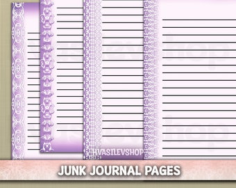 Purple Junk Journal Paper Vintage Pages Romantic Journal Printable Kit Lined Journal Pages Collage Sheet Scrapbook Digital