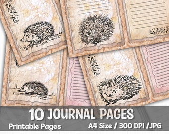 Hedgehog journal pages, hedgehog junk journal pages, woodland journal pages, animal journal pages, hedgehog pages, cute hedgehog pages