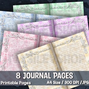 Junk Journal Kit, Digital Ephemera, Printable Paper, 8 Lined Journal Pages, Download, Vintage Style, Paper Craft, Junk Journal Printable