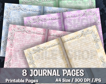 Junk Journal Kit, Digital Ephemera, Printable Paper, 8 Lined Journal Pages, Download, Vintage Style, Paper Craft, Junk Journal Printable