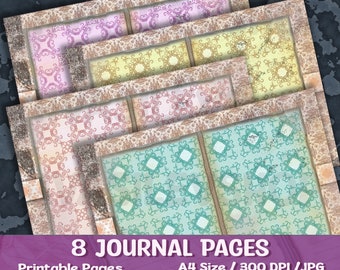 Damask Junk Journal Sheets, Journal Pages, Ephemera, Scrapbook Paper, Journal Printables, Junk Journaling, Collage, Vintage Style Paper
