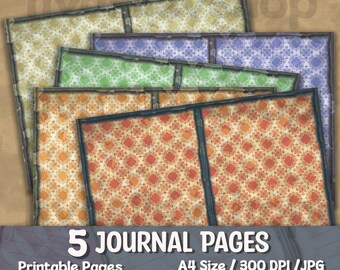 Junk Journal Pages Basic Papers, Damask Journal Pages, Journal Paper, Junk Journal Pages, Ephemera, Collage Sheet, Dark Tone Printable Pages