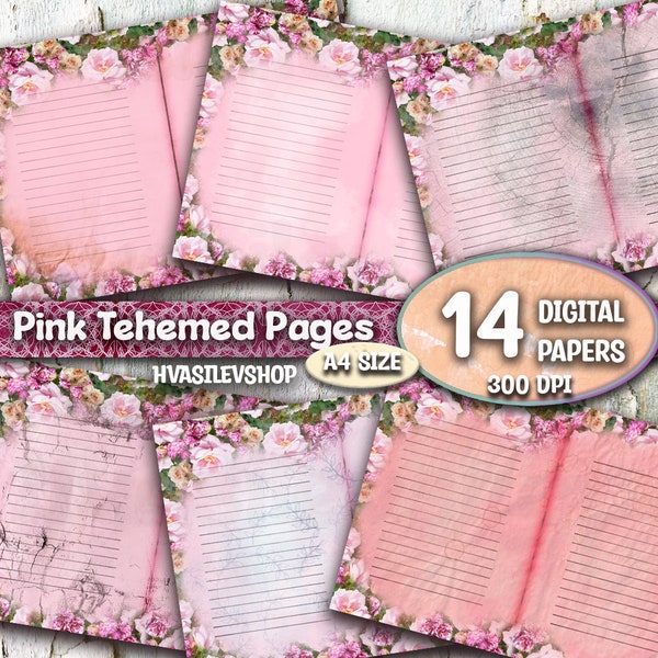 Pink Theme Rose Floral Rustic Junk Journal Pages Junk Journal Kit Basic Journal Papers Vintage Style Scrapbook Paper Digital Download Junk