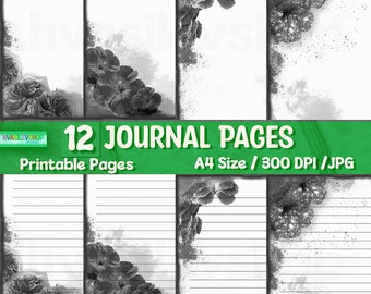 Ink Saver Journal Pages, Black and White, Notebook paper, Floral Junk Journal, Lined Journal Pages, Unlined Pages, Junk Journal Kit