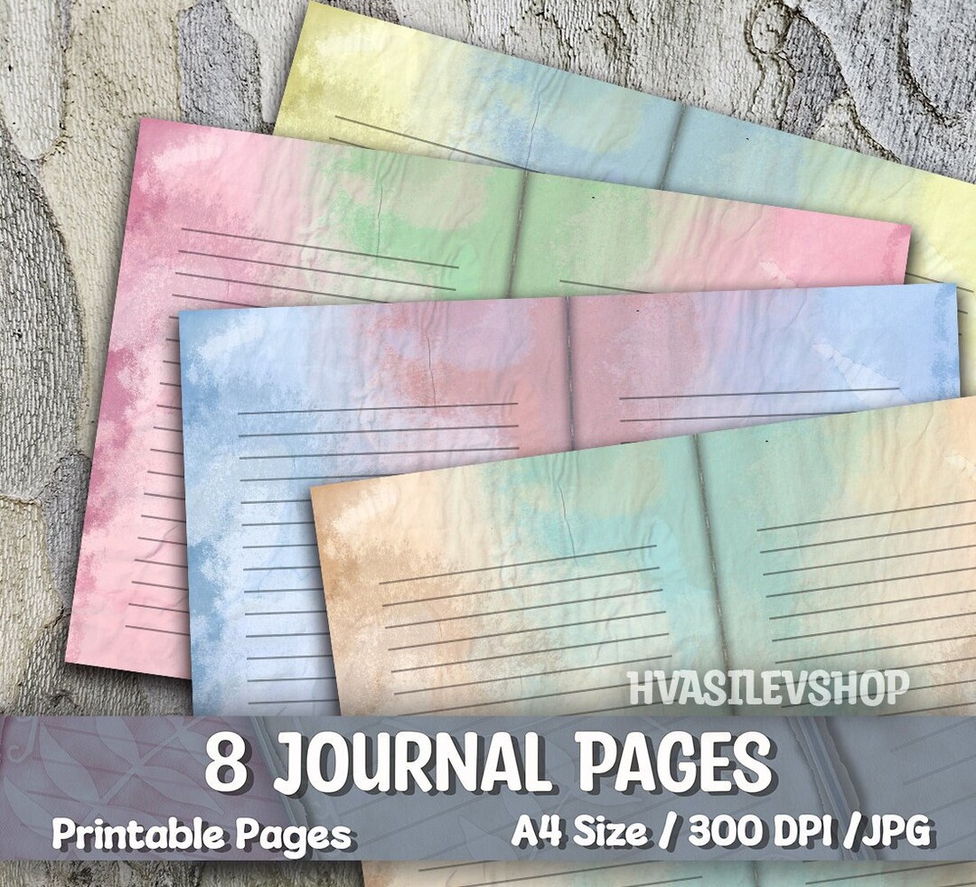 Colored Junk Journal Pages, Set of 8, Lined Journal Pages, Colored ...