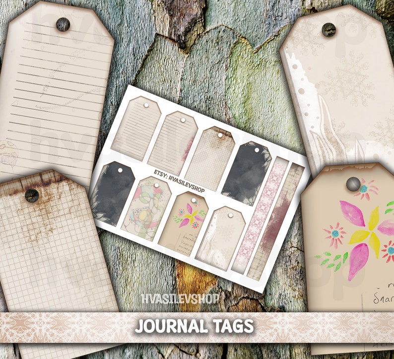 Vintage Style Geschenkanhänger, Junk Journal Kit, Hang Tags, Preisschilder, Bevorzugung leere Tags, Journal Tags, Party Tags, Geburtstag Tags, leere Tags Bild 2