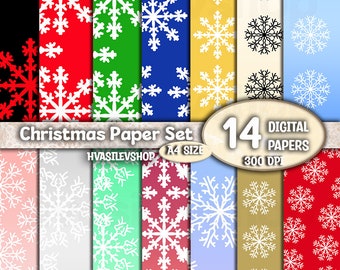 Christmas Digital Paper, Snowflake Pages, Christmas Digital, Green, Red, Blue, Scrapbook Paper, Patterns, Christmas Paper, Christmas Pattern