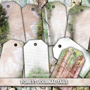 Digital Tags for Junk Journal, Forest Journaling Tags, Printable Tags for Journals, Nature Theme