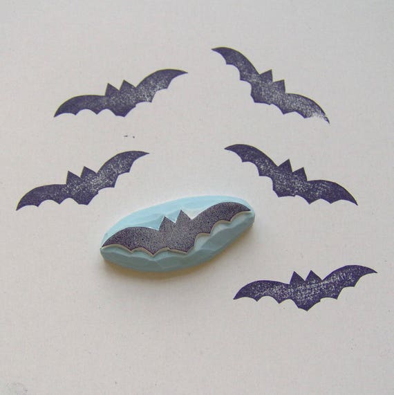 Bat stamp bat hand carved rubber stamp halloween stamp bat Etsy
