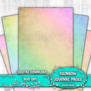 Rainbow Junk Journal Pages Vertical Colored Vintage Printable Sheets Instant Download Blank Old Paper Style image 1