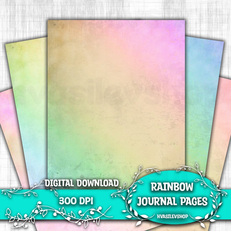 Rainbow Junk Journal Pages Vertical Colored Vintage Printable Sheets Instant Download Blank Old Paper Style image 1