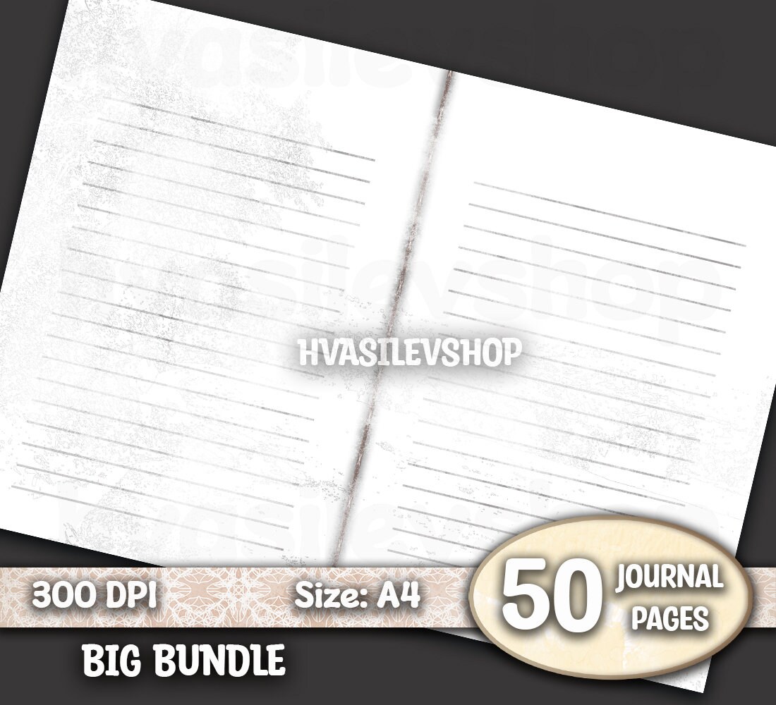 50 Sheets, White Theme, Lined, Junk Journal Pages, Writing Paper Set ...