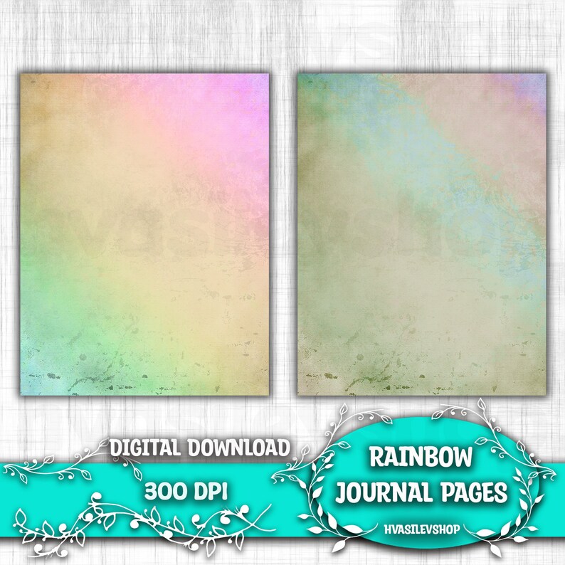 Rainbow Junk Journal Pages Vertical Colored Vintage Printable Sheets Instant Download Blank Old Paper Style image 4