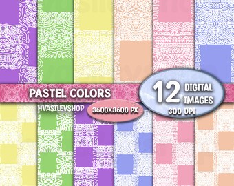 Pastel Colors Digital Paper Pack, Doodles Digital Paper, Doodle Patterns, Commercial Use, Instant Download