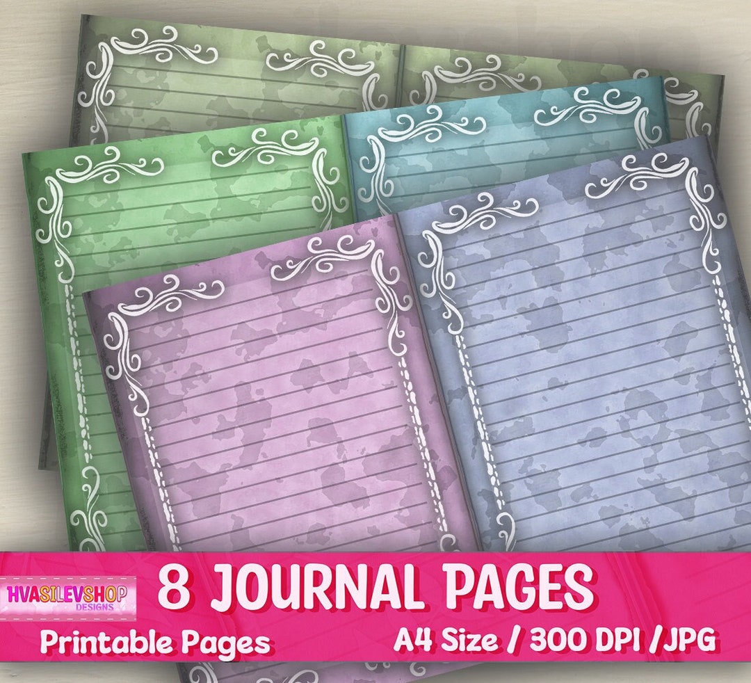 Digital Writing Paper, Printable Lined Journal Page, Set of 8, Junk