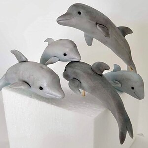 3D Set of 5 Dolphins Edible Cake Topper Fondant Realistic Cake Decoration Boat Small Dolphin Set