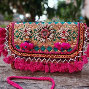 Banjara Tasche Sling Bag Quaste Hand Made Patch Arbeit