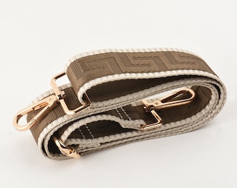 Brown and Off White Jacquard Purse Strap Adjustable Crossbody Bag Strap