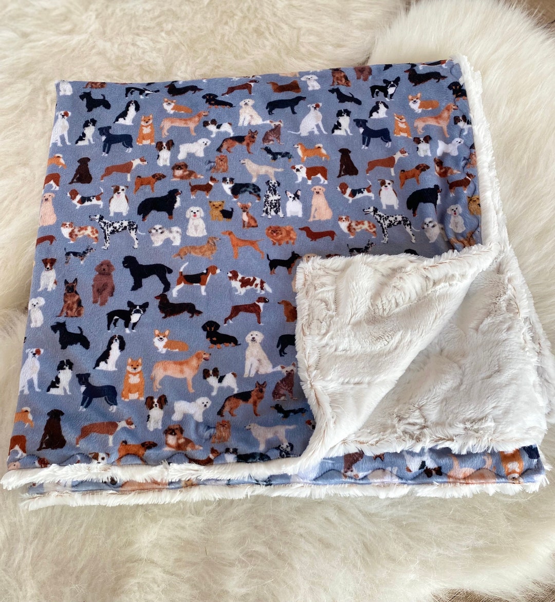 All the Dogs Minky Blanket. Dog Breeds Blanket. Minky and Fur Dog Blanket. Genderneutral Baby