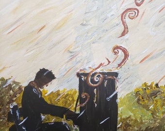 Rainy Piano Man Acrylic Painting, wall art